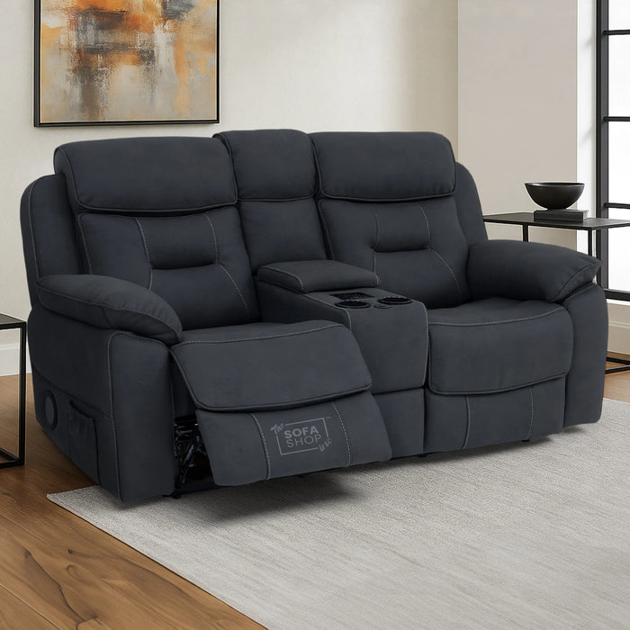 2 Seat Electric Recliner Home Cinema Sofa | Fabric Couch In Charcoal Grey | Hi-Tech Sofa with Massage + Chilled Cupholders + Console + USB | Florence