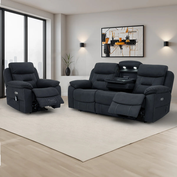 3+1 Piece Electric Home Cinema Sofa Set | Fabric Couch Suite Package In Charcoal Grey | Hi-Tech Sofa Set with Massage, Heating, Cup Holders & Wireless Charger  | Florence