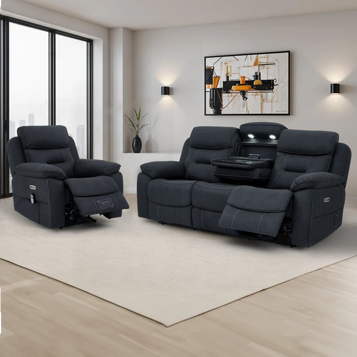 3+1 Piece Electric Home Cinema Sofa Set | Fabric Couch Suite Package In Charcoal Grey | Hi-Tech Sofa Set with Massage, Heating, Cup Holders & Wireless Charger  | Florence