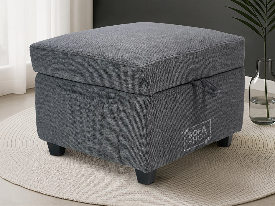 Storage Footstool In Grey Tweed - Ravenna