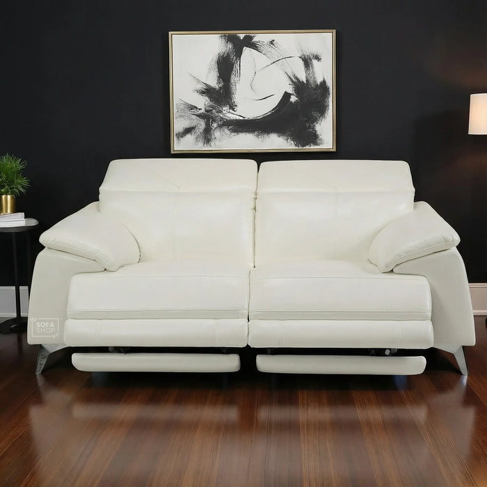 2 Seater Real Leather Electric Recliner Sofa in White | Power Recliner Sofa with USB Ports | Como | Sample Sofa | The Sofa Shop