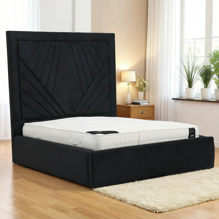 Black Plush Diamond Quilted Bed Frame | Slightly Worn Corner on Side Panel | Ex Display Bed in Like-New Condition