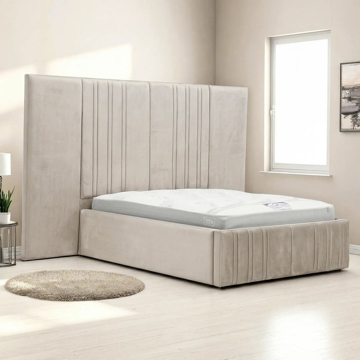 Mink Plush Velvet Multi-Lined Storage  (No Mattress)| Ex Display Bed Frame in Like-New Condition