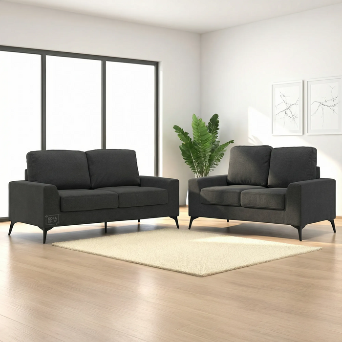3+2 Sofa Set in Dark Grey Fabric | 2 Piece Sofa Suite with Black Legs |  Ferrara | (Sample Sofa 57-59 ) | The Sofa Shop