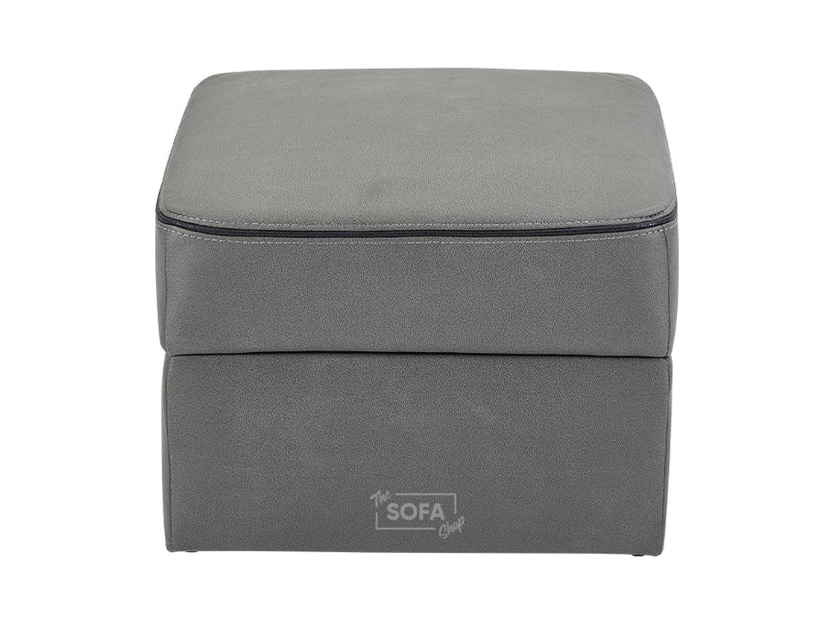 Storage Footstool In Light Grey Fabric With Black Piping - Tuscany
