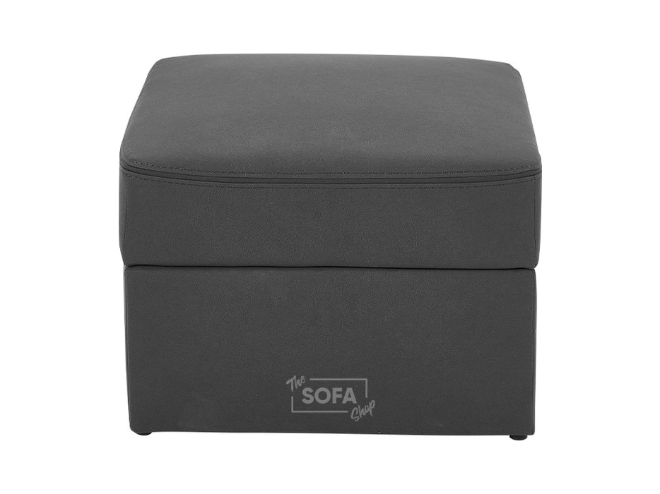 Storage Footstool In Light Grey Fabric With Dark Grey Piping - Foster