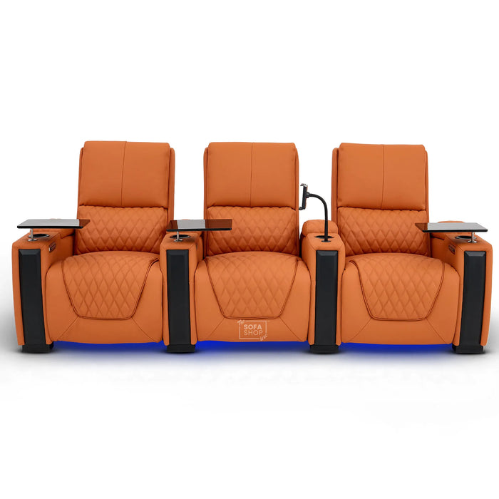 3 Seater Cinema Sofa in Orange Real Leather | Luxury Theatre & Home Cinema Seating | Electric Recliner With USB Charging + Cupholders & Power Headrests | LED Lighting & Hidden Storage | Assisi