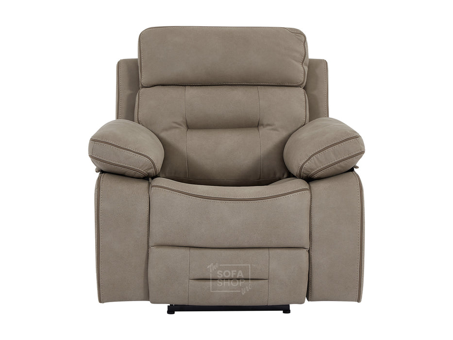 3+2+1 Seater Beige Fabric Sofas with Drop-Down Table, Power Headrest, Power Recliner, Bluetooth, Socket Set, Storage Drawer, USB & Wireless Charging | Sicily | The Sofa Shop