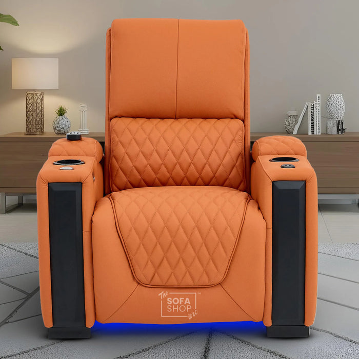 1 Seater Real Leather Electric Recliner Cinema Chair in Orange | Massage & Heat, Power Grommet, LED Cup Holders & Lumbar Support | Assisi | The Sofa Shop