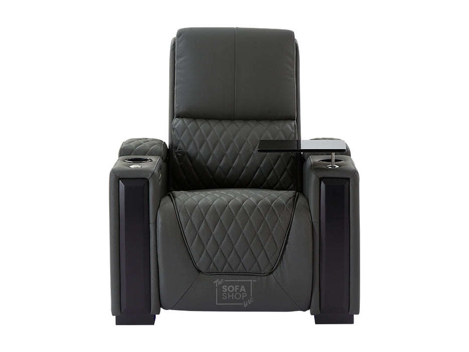 3+1 Seater Electric Recliner Sofa Set & Cinema Seats in Grey Real Leather With Chilled Cuphoders & Power Headrests - Assisi