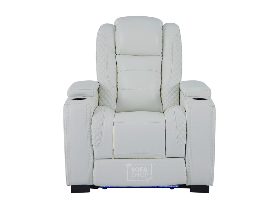 Real Leather Chair with Power Headrest, USB Ports, Electric Reclining & Massage Seat | White Leather Recliner | Napoli | The Sofa Shop