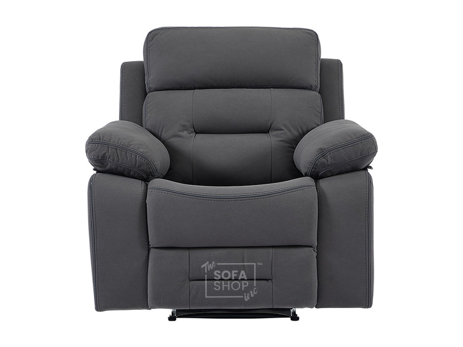 3 1 1 Recliner Sofa Set inc. Chairs in Dark Grey Fabric with Drop-Down Table & Cup Holders - Foster