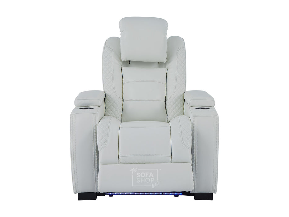 Real Leather Chair with Power Headrest, USB Ports, Electric Reclining & Massage Seat | White Leather Recliner | Napoli | The Sofa Shop