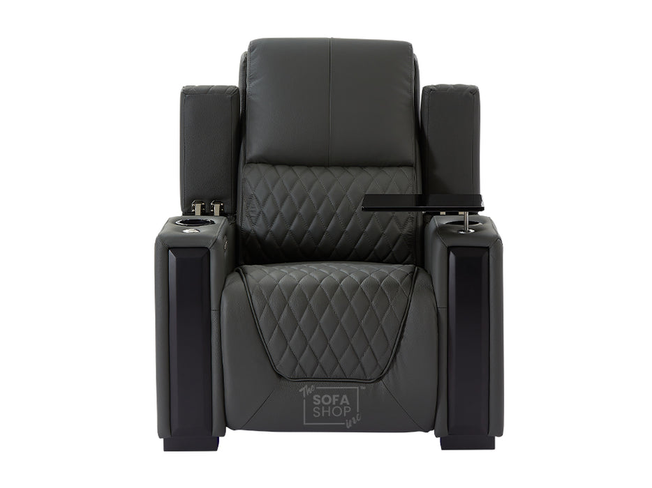 3 2 1 Seater Electric Recliner Sofa Set & Cinema Seats in Grey Real Leather With Power Lumbar Support, Chilled Cupholders & Power Headrests - Assisi