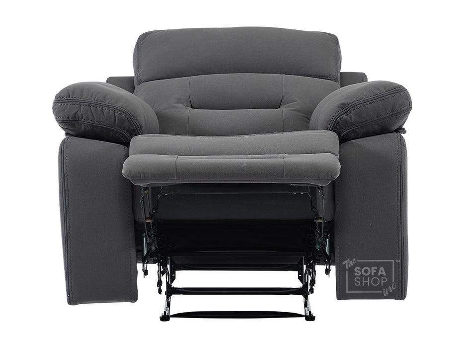 3 2 1 Recliner Sofa Set. 3 Piece Recliner Sofa Package Suite in Dark Grey Fabric with Drop-Down Table & Drinks Holder- Foster