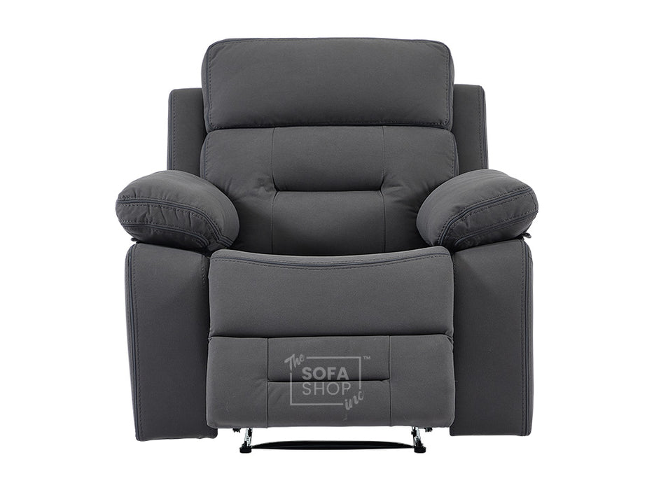 3 2 1 Recliner Sofa Set. 3 Piece Recliner Sofa Package Suite in Dark Grey Fabric with Drop-Down Table & Drinks Holder- Foster