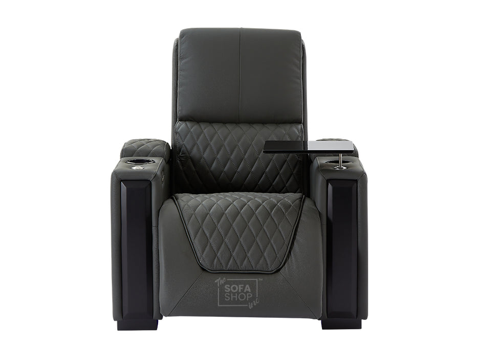 3+1 Seater Electric Recliner Sofa Set & Cinema Seats in Grey Real Leather With Chilled Cuphoders & Power Headrests - Assisi