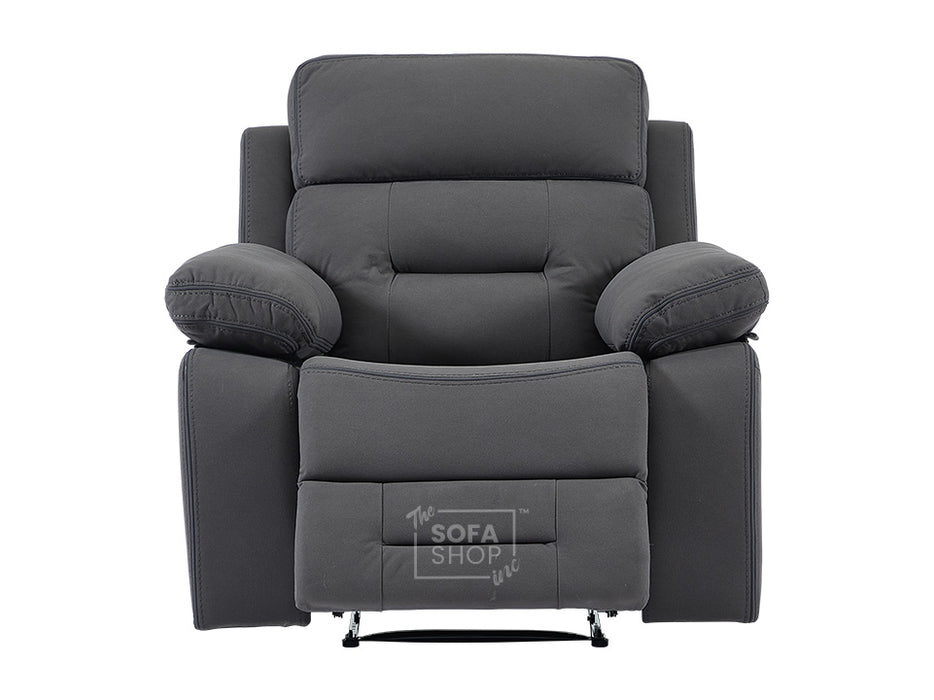 3 1 1 Recliner Sofa Set inc. Chairs in Dark Grey Fabric with Drop-Down Table & Cup Holders - Foster