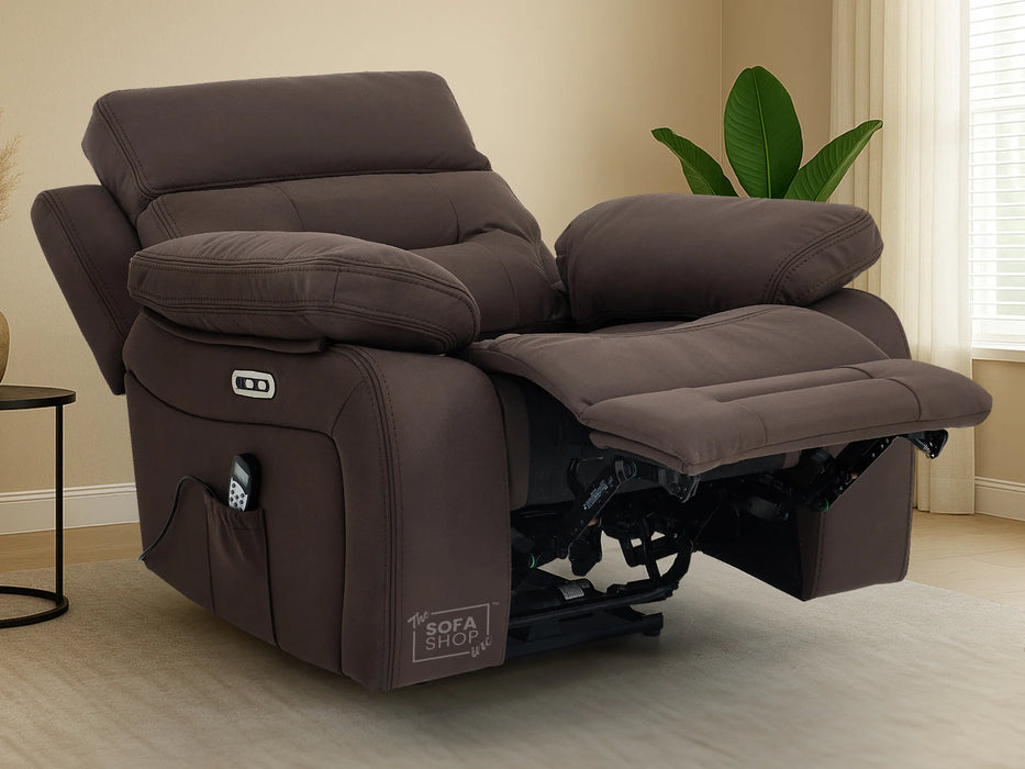 3+1 Electric Recliner Sofa Suite in Brown Resillience Fabric | Hi-Tech Cinema Set with Massage, Drop-Down Table, Power Headrest, Power Recliner, Storage Drawer, USB & Wireless Charging  | Sicily