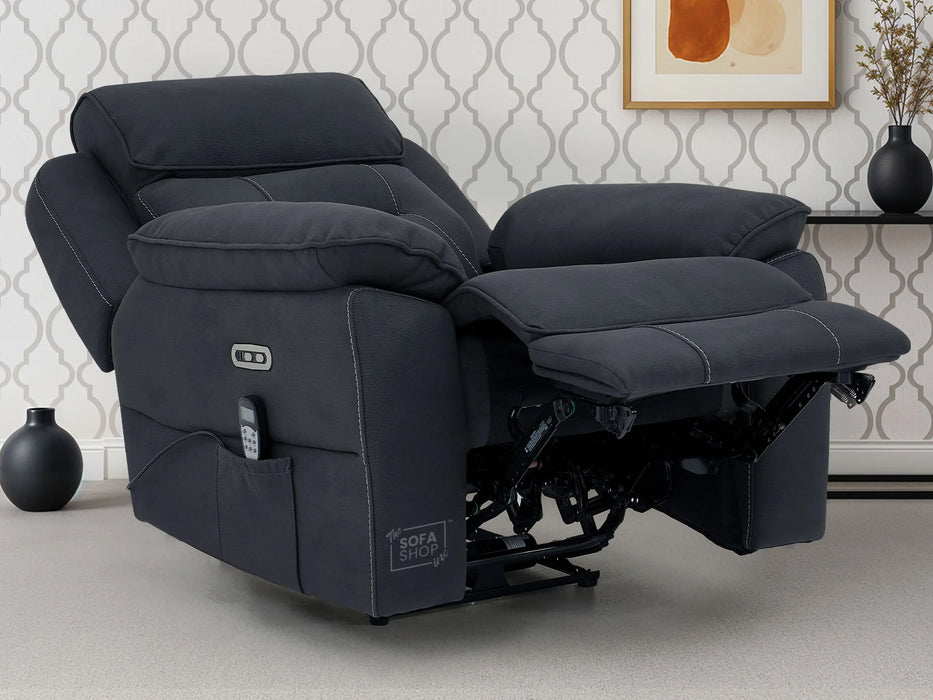 1 Seat Electric Recliner Chair Home Cinema Sofa | Fabric Chair In Charcoal Grey | Hi-Tech Chair with Massage, Heating, Padded Armrests, USB & Power Headrest | Florence