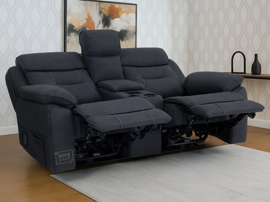 2 Seat Electric Recliner Home Cinema Sofa | Fabric Couch In Charcoal Grey | Hi-Tech Sofa with Massage + Chilled Cupholders + Console + USB | Florence