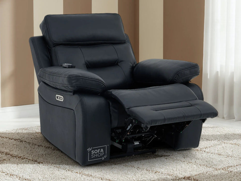 Electric Recliner Chair In Black Real Leather | Hi-Tech Cinema Seat with Power Headrest, Massage, Power Recliner & USB-C Ports | Sicily