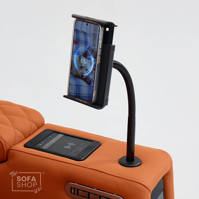 1 Seater Real Leather High-Tech Electric Recliner Cinema Chair in Orange | Hi-Tech Cinema Couch with  Massage, Heat, Cooling  & Heating Cup Holder | Assisi | The Sofa Shop