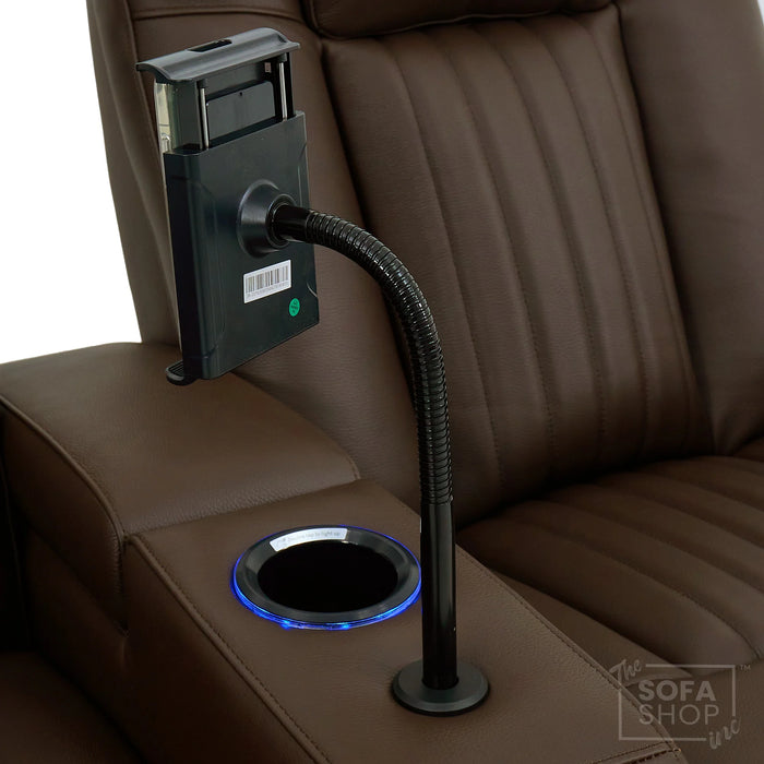 2 Seater Real Leather Electric Recliner Cinema Sofa in Dark Brown | Massage, Heated Lumbar, Power Headrests, Food Trays & Power Grommet | Capri | The Sofa Shop