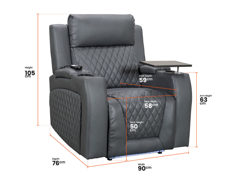 3 2 1 Electric Recliner Sofa Set - 3-piece Cinema Sofa Package Suite in Grey Leather with USB Ports, Cup Holders & Storage Boxes - Venice Series Two