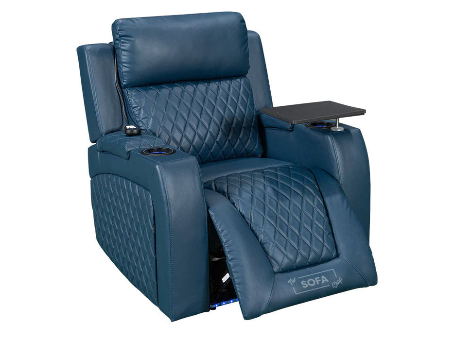 1+1 Set of Sofa Chairs in Blue Leather - 2 Recliner Cinema Chairs - Venice Series One