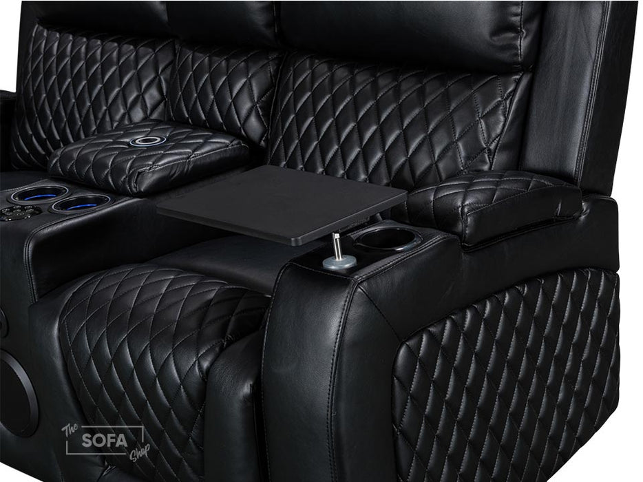 3 2 1 Electric Recliner Sofa Set. 3-piece Cinema Sofa Package Suite in Black Leather with USB Ports, Drink Holders & Storage Boxes – Venice Series One