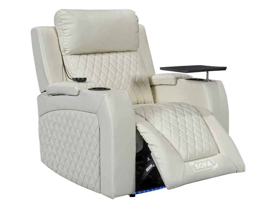 1+1 Set of Sofa Chairs in Cream Leather - 2 Recliner Cinema Chairs - Venice Series One