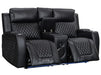 2 1 1 Electric Recliner Sofa Set inc. Cinema Seats in Black Leather. 3 Piece Cinema Sofa with LED Cup Holders, Storage, Speaker - Venice Series One