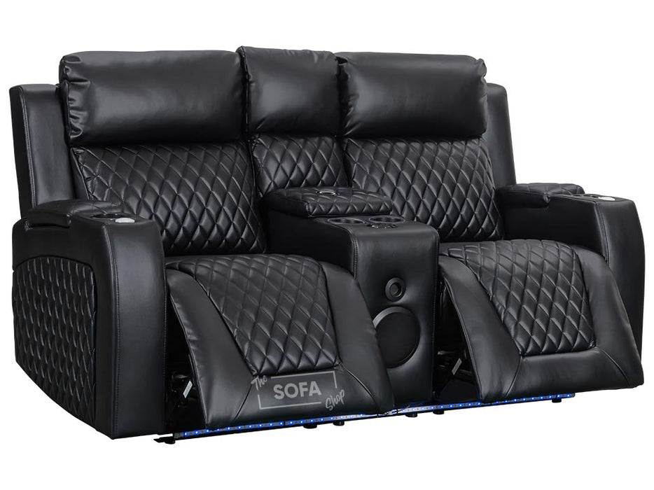 3 2 Electric Recliner Sofa Set with USB Ports, Drink Holders & Storage Boxes - Black Leather 2 Piece Cinema Sofa - Venice Series One