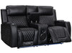 2 1 1 Electric Recliner Sofa Set inc. Cinema Seats in Black Leather. 3 Piece Cinema Sofa with LED Cup Holders, Storage, Speaker - Venice Series One