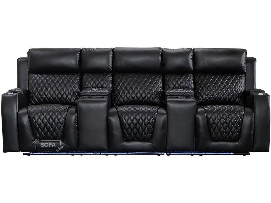 3 2 1 Electric Recliner Sofa Set. 3-piece Cinema Sofa Package Suite in Black Leather with USB Ports, Drink Holders & Storage Boxes – Venice Series One