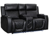 2 1 1 Electric Recliner Sofa Set inc. Cinema Seats in Black Leather. 3 Piece Cinema Sofa with LED Cup Holders, Storage, Speaker - Venice Series One