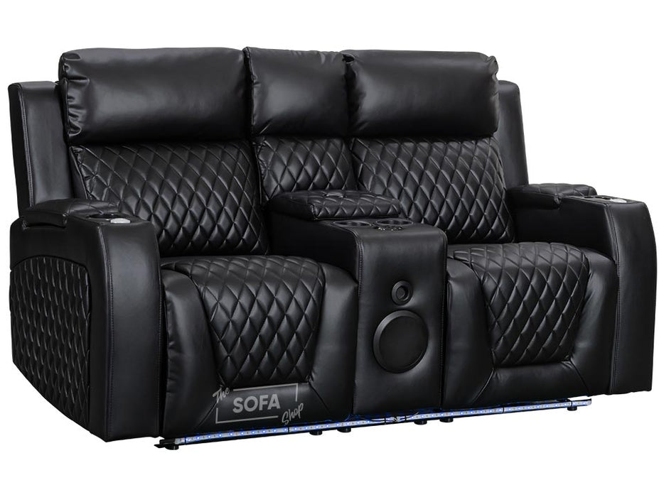 3 2 Electric Recliner Sofa Set with USB Ports, Drink Holders & Storage Boxes - Black Leather 2 Piece Cinema Sofa - Venice Series One