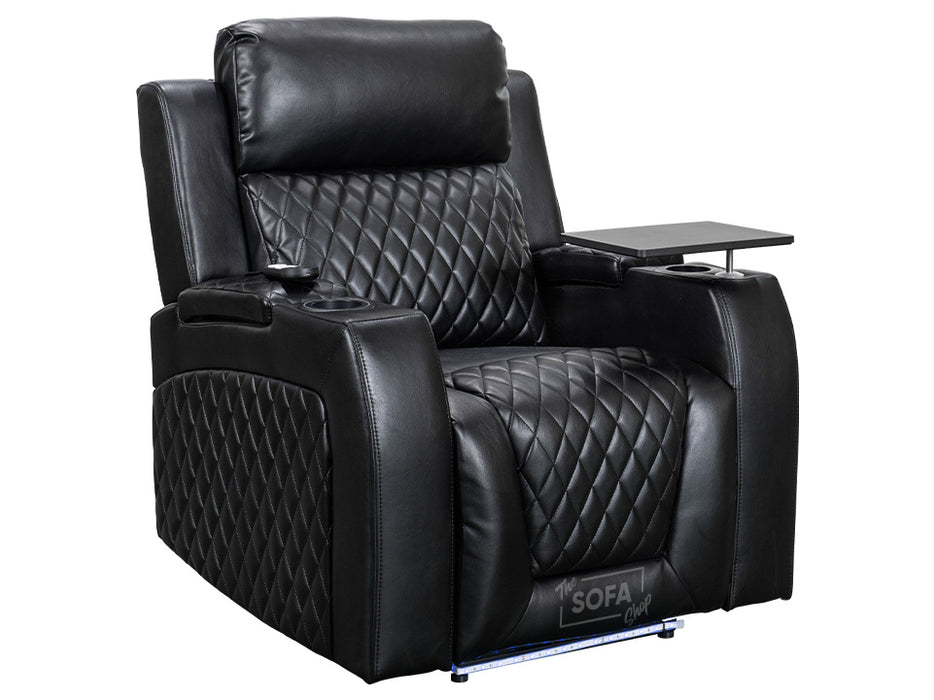 2 1 1 Electric Recliner Sofa Set inc. Cinema Seats in Black Leather. 3 Piece Cinema Sofa with LED Cup Holders, Storage, Speaker - Venice Series One