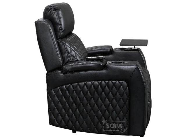 Electric Recliner Chair & Cinema Seat in Black Leather with USB, Massage, and Chilled Cup Holders - Venice Series One