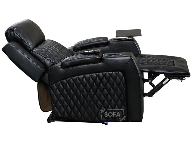 Electric Recliner Chair & Cinema Seat in Black Leather with USB, Massage, and Chilled Cup Holders - Venice Series One
