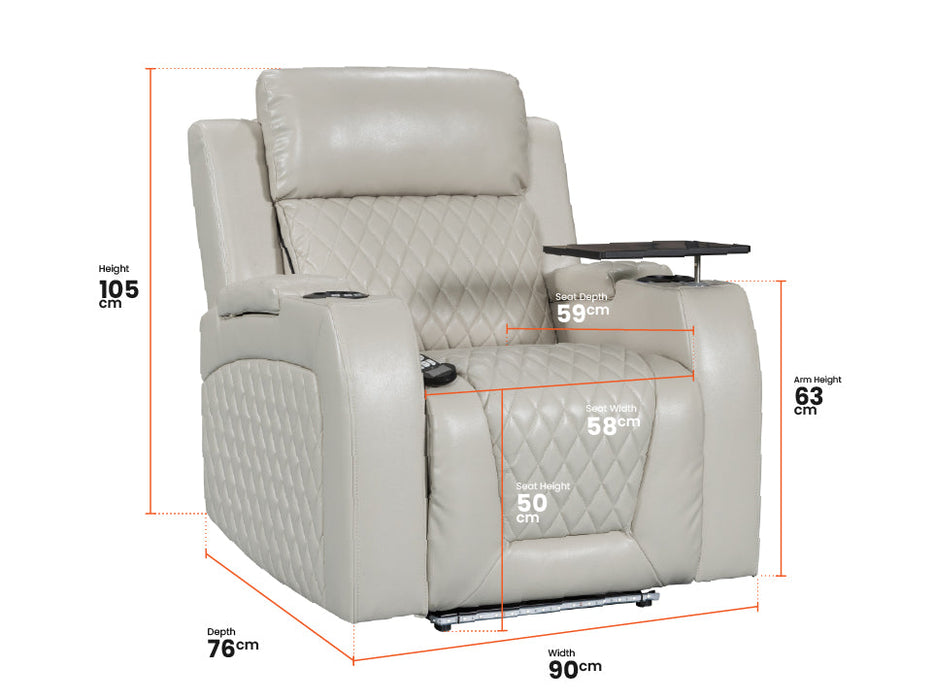 Row of 5 Electric Home Cinema Seats in Light Beige Leather Aire, With Recliner, Massage Seats, Removable Table, USB, Lights & Chilled Cupholders - Venice Series One