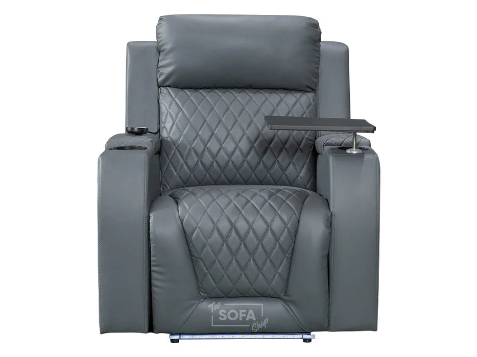 Row of 5 Electric Home Cinema Seats in Grey Leather Aire, With Recliner, Massage Seats, USB, Lights, Storage Arms, Chilled Cupholders - Venice Series One