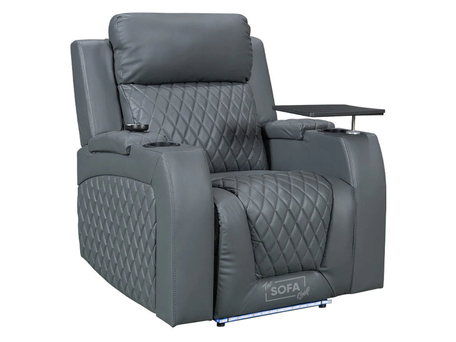 2 Recliner Cinema Chairs. 1+1 Set of Sofa Chairs in Grey Leather - Venice Series One