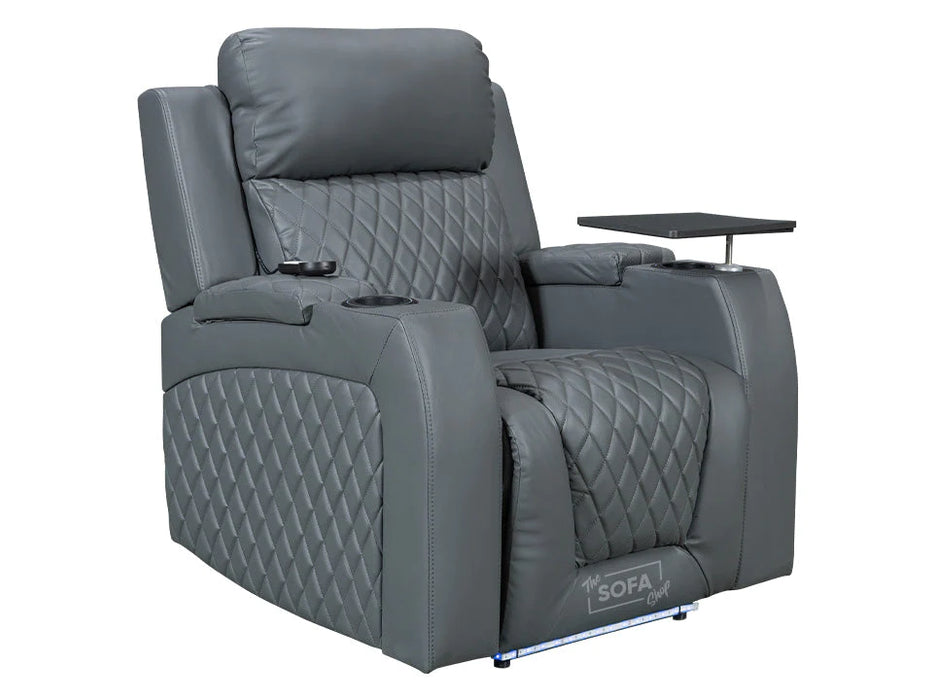 2 Recliner Cinema Chairs. 1+1 Set of Sofa Chairs in Grey Leather - Venice Series One