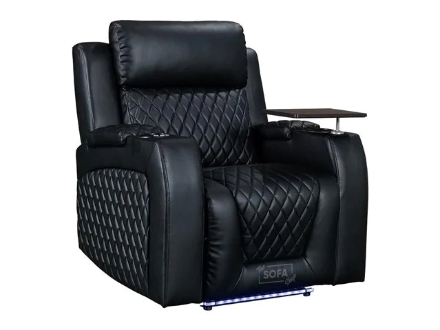 2+1 Electric Recliner Sofa Set inc. Cinema Seat in Black Leather. 2 Piece Cinema Sofa with Console, Table & Wireless Charger - Venice Series One