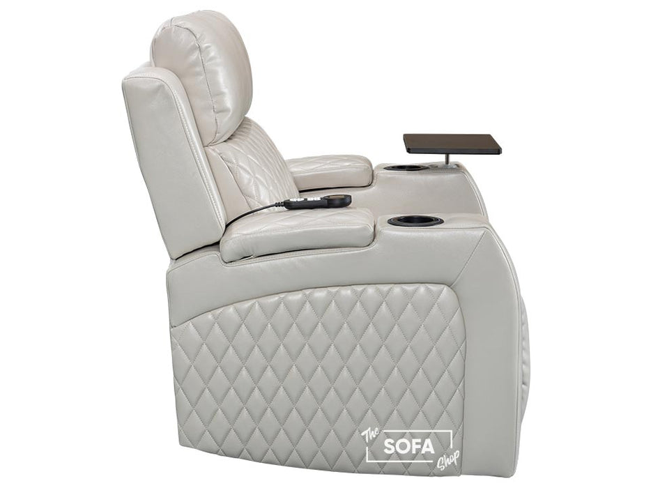 Electric Recliner Chair & Cinema Seat in Cream Leather with USB, Massage, and Chilled Cup Holders - Venice Series One