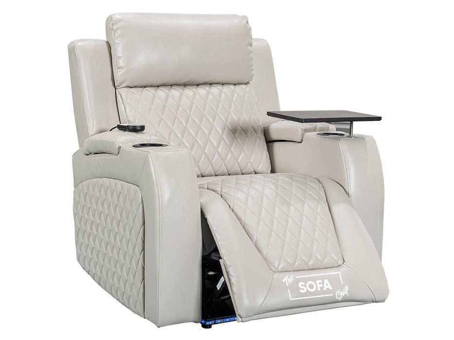 Electric Recliner Chair & Cinema Seat in Cream Leather with USB, Massage, and Chilled Cup Holders - Venice Series One