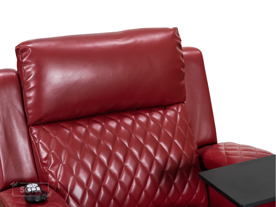 Electric Recliner Chair & Cinema Seat in Red Leather + Massage + Cup Holders + Table - Venice Series One