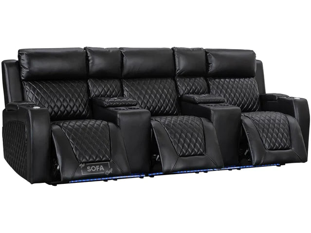 3 Seater Electric Recliner Sofa & Cinema Seats Smart Cinema Sofa With Power, Massage & Console in Black Leather Aire - Venice Series One